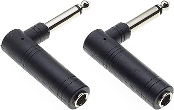 Keple 6.35mm Mono Jack to 6.35mm Mono Socket Jack 90 Degree Adaptor for Guitar, AMP, Speaker Pack of 2