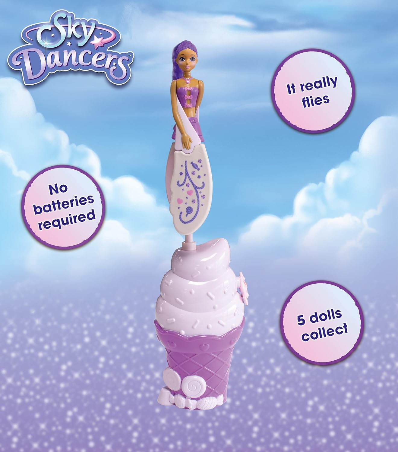 Sky Dancers: Purple Licious | Pull the Cord and Watch as She Makes a Dazzling Dance Through Mid-Air! | Flying Doll Toy | No Batteries Required | Gift For Ages 5+-3