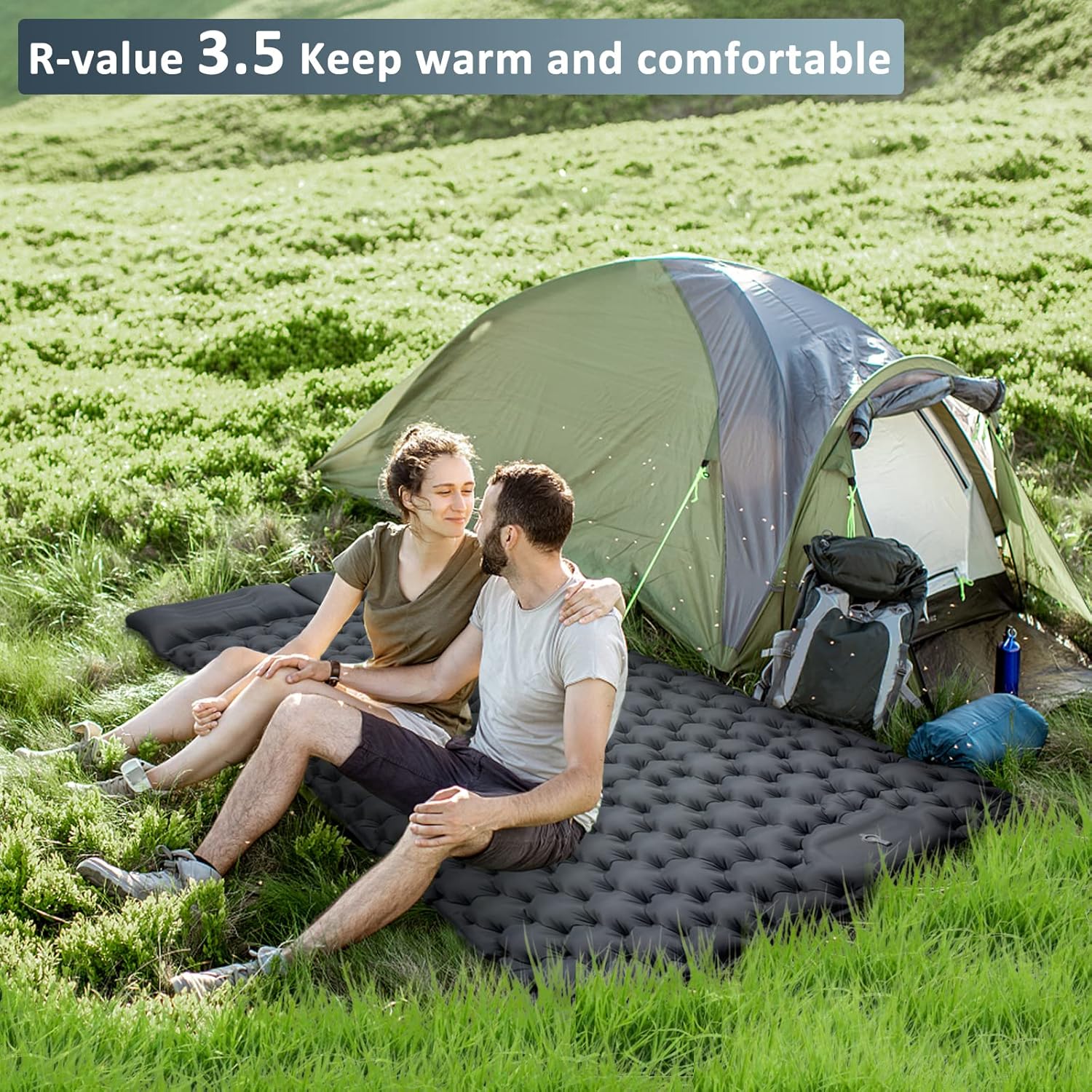 Peaken Double Camping Mat 10CM,Self Inflating Mattress Portable Camping Mattress Double with Pillow for Camping Backpacking Hiking-5