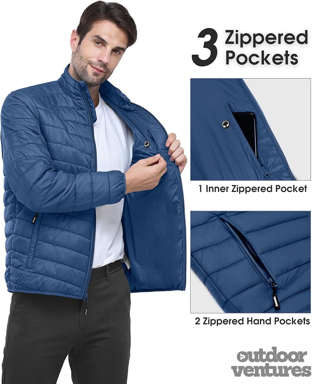 Outdoor Ventures Men's Packable Puffer Jacket Insulated Lightweight Puffy Coat Warm Portable Padded Water Resistant Jacket for Hiking Travelling Camping-4