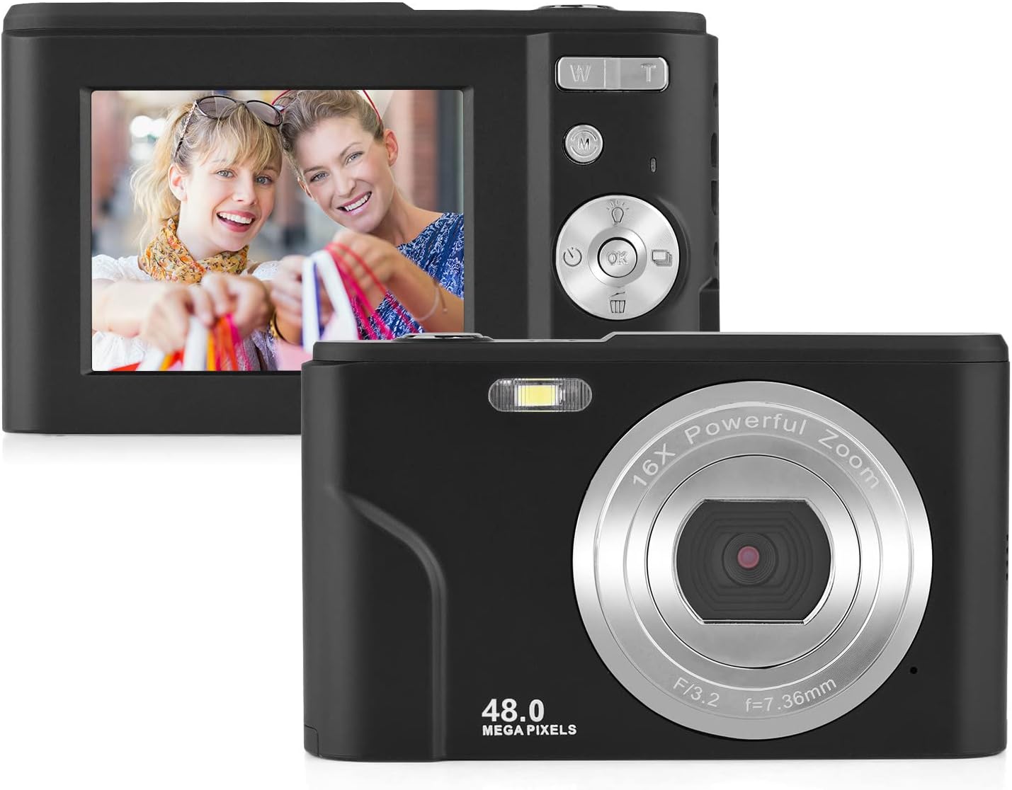 Andoer Portable Digital Camera 48MP 1080P 2.4-inch IPS Screen 16X Zoom Auto Focus Self-Timer 128GB Extended Memory Face Detection Anti-shaking with 2pcs Batteries Hand Strap Carry Pouch-0