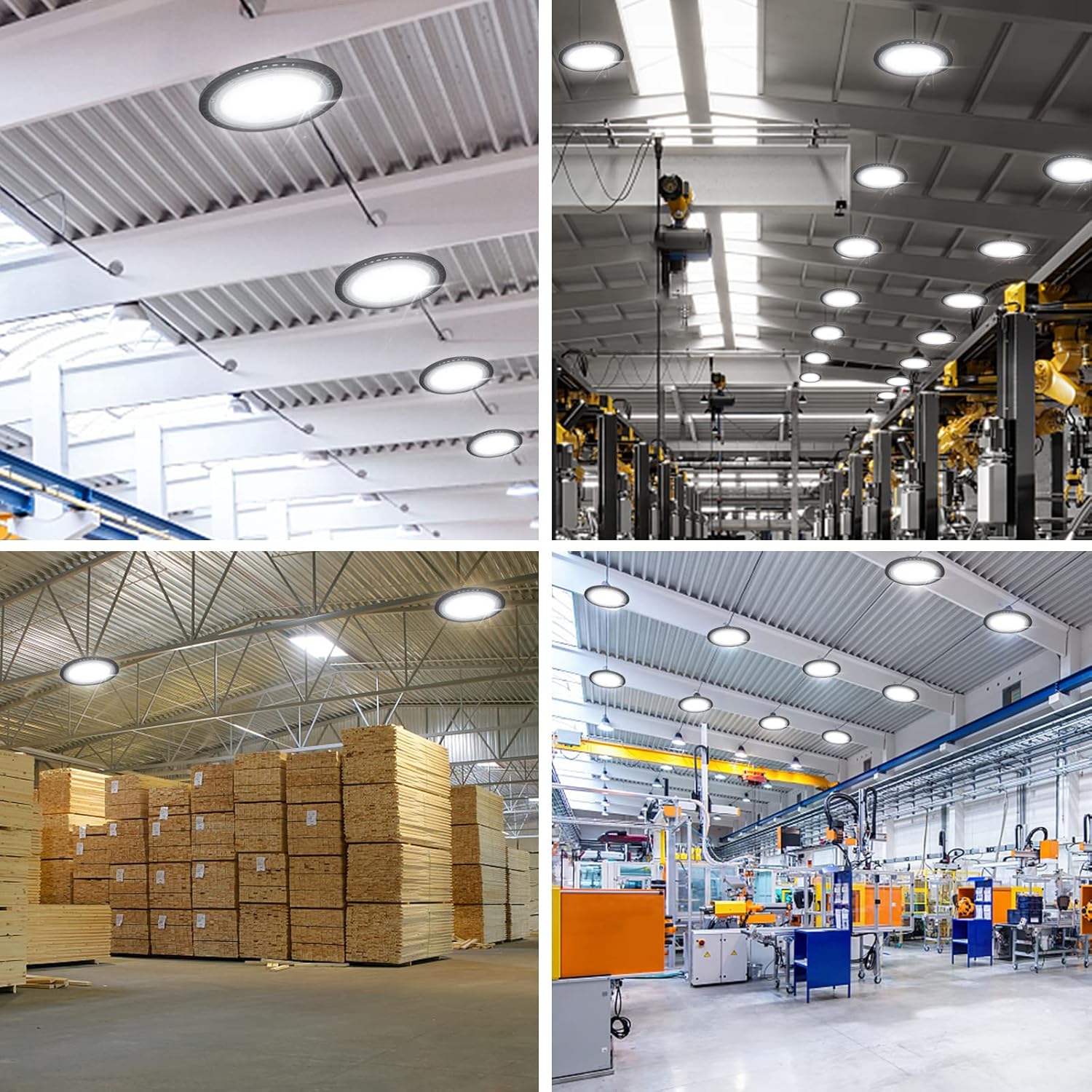 ZXICH Super Bright UFO LED High Bay Light 200W 30000LM (150LM/W) for Shop/Garage/Barn/Warehouse/Factory/Gym, Daylight White 6000K-6500K, Alternative to 400W MH/HPS, 40in Cable, Safe Rope, IP65 (200)-5