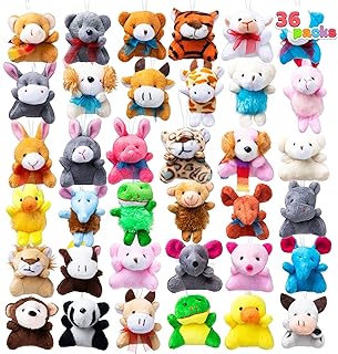 JOYIN 36 Pack Mini Animal Plush Toy Assortment 2.5-3”(6.4-7.6cm Each), Bulk Stuffed Animals Party Favors for Kids, Small Animals Plush Keychain Decoration, Carnival Prizes, Party Bag Fillers for Kids