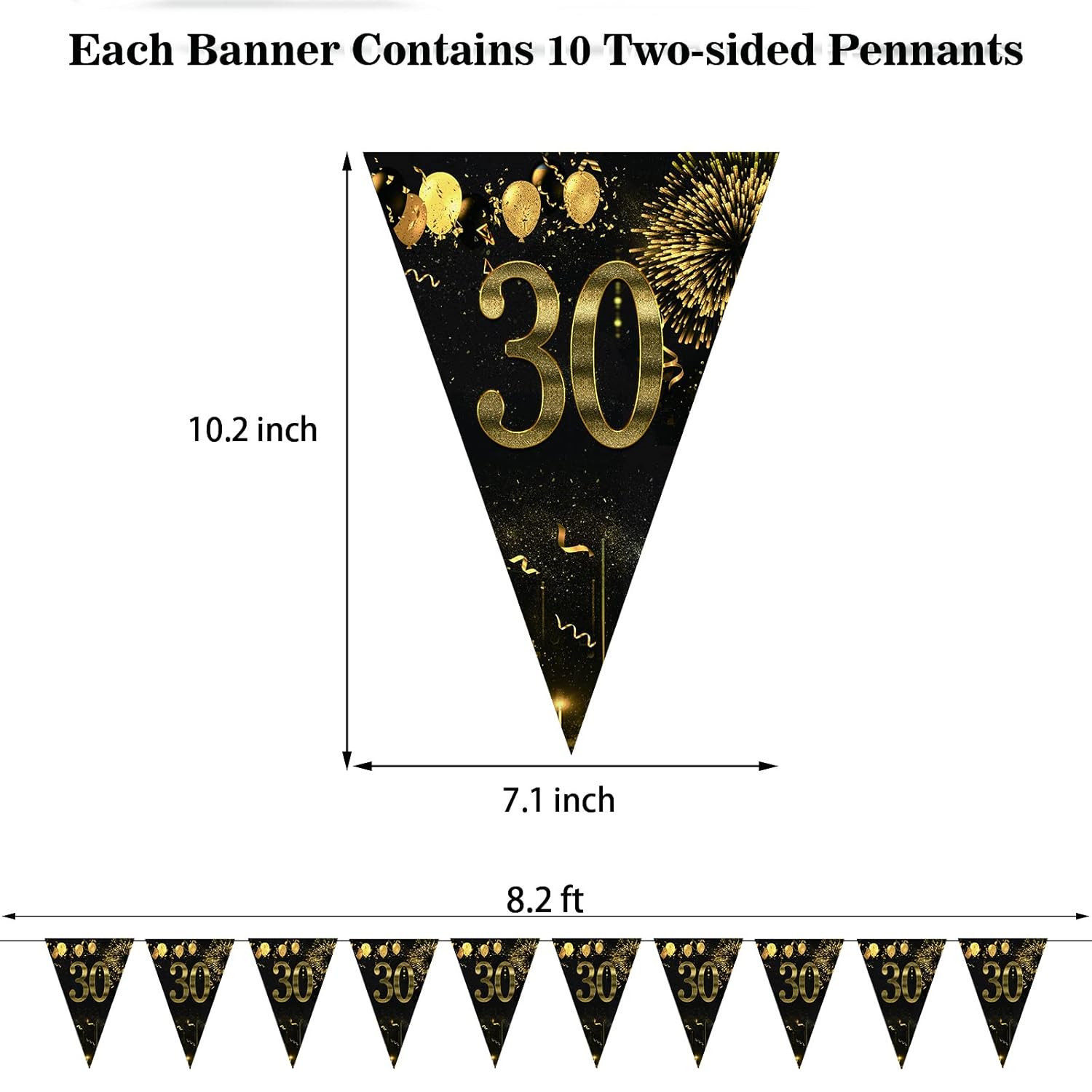 30th Happy Birthday Banner Bunting Flags 40 Pieces Gold and Black Glitter Birthday Anniversary Theme Party Decoration Supplies-1