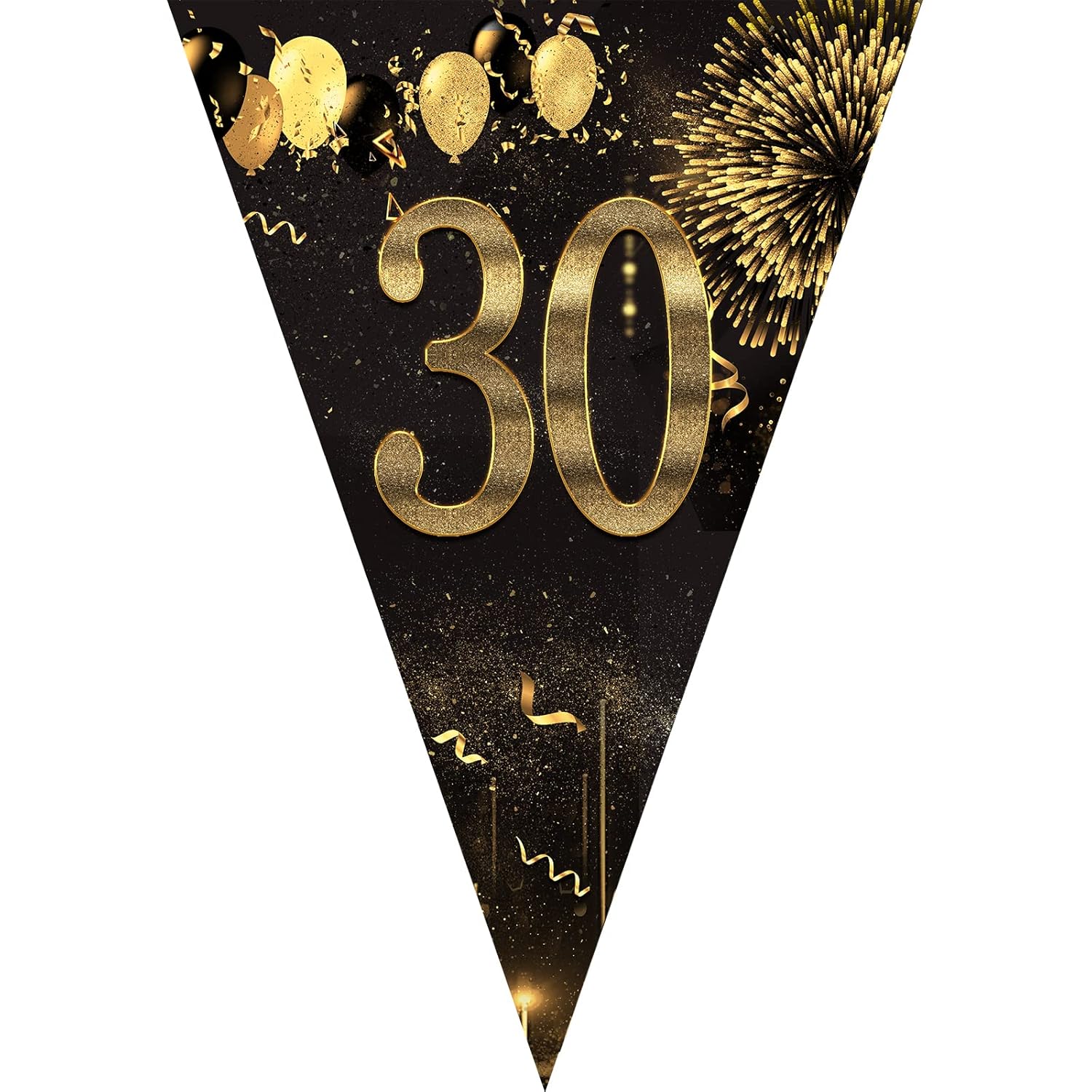 30th Happy Birthday Banner Bunting Flags 40 Pieces Gold and Black Glitter Birthday Anniversary Theme Party Decoration Supplies-2