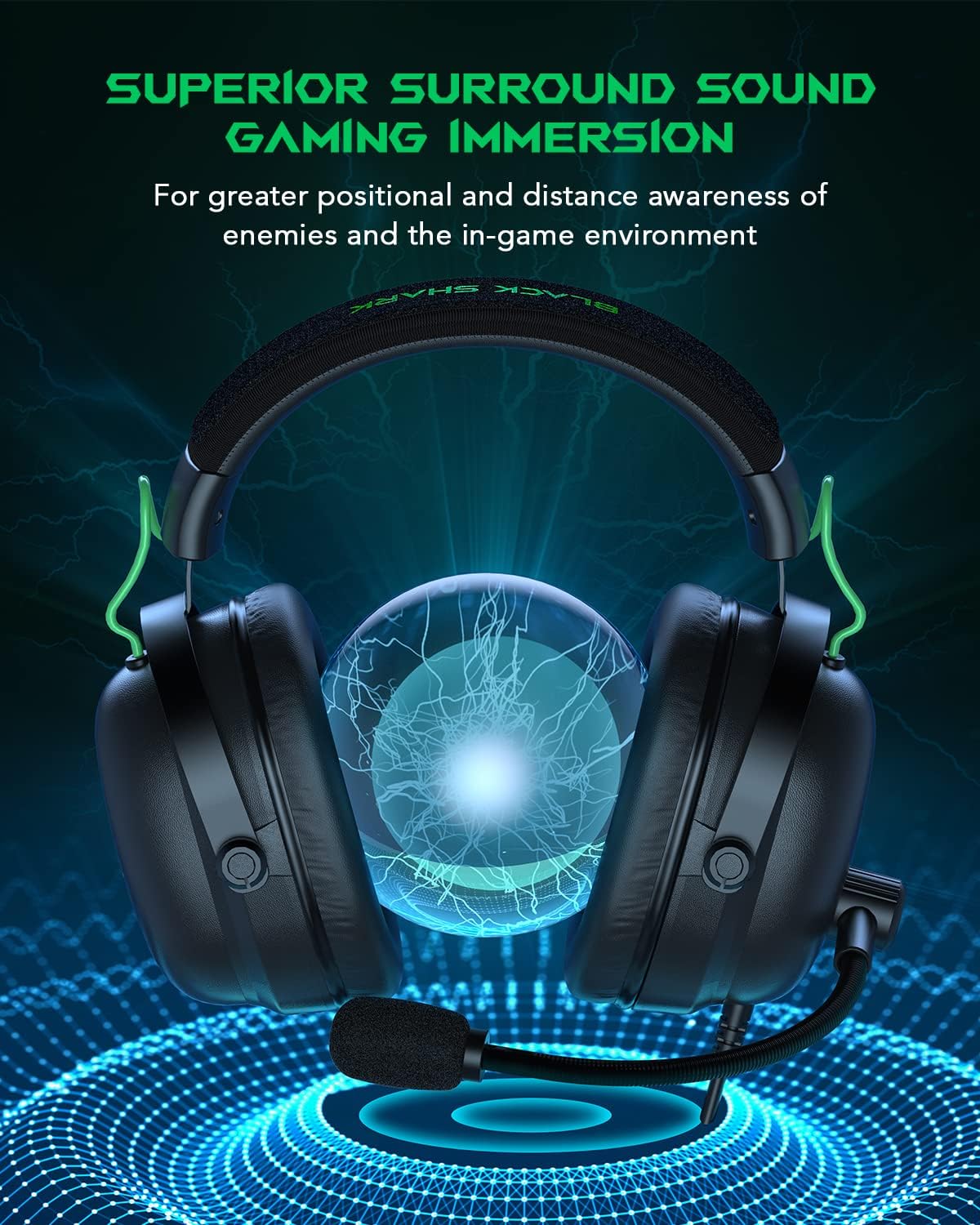 Black Shark Gaming Headset with Noise Canceling Cardioid Mic, Gaming Headsets for PC, PS4, PS5, Xbox, Switch, 50mm Dynamic Drivers, Over-Ear Gaming Headphones with Microphone & LED Light-1