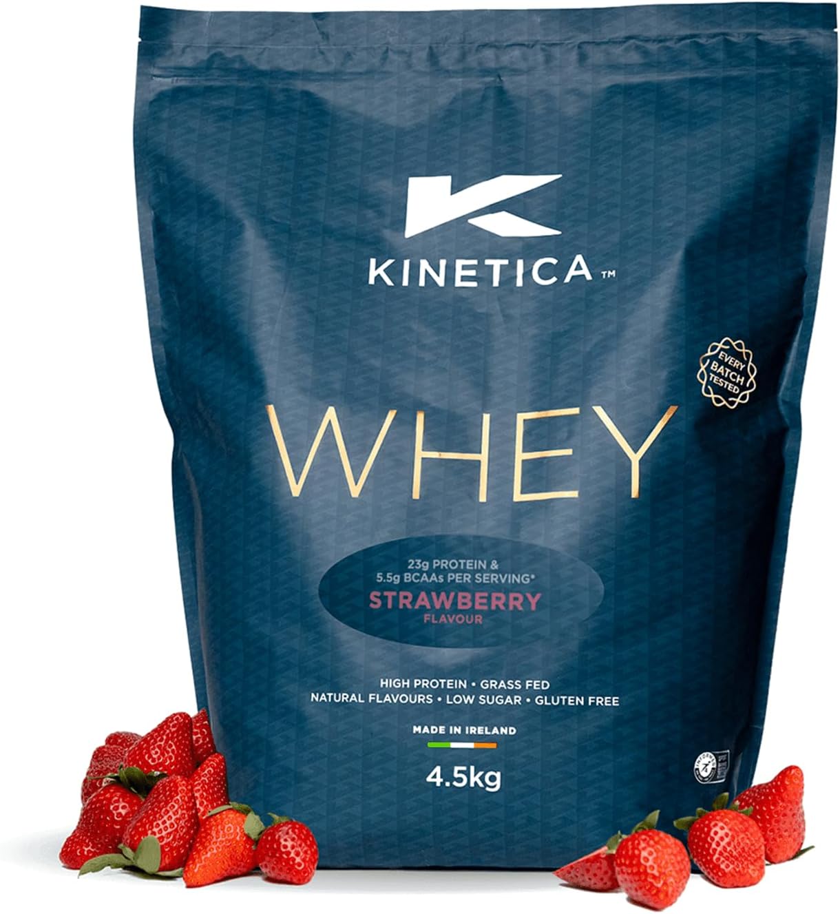 Kinetica Strawberry Whey Protein Powder | 4.5kg | 23g Protein per Serving | 150 Servings | Sourced from EU Grass-Fed Cows | Superior Mixability & Taste-0