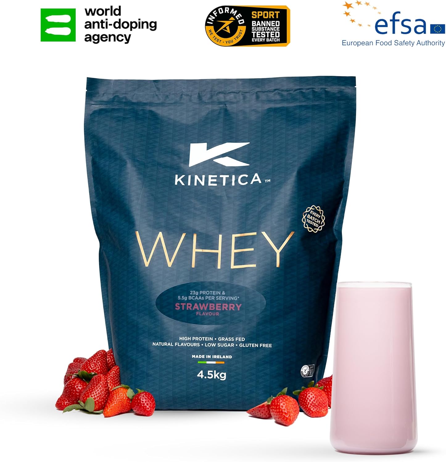 Kinetica Strawberry Whey Protein Powder | 4.5kg | 23g Protein per Serving | 150 Servings | Sourced from EU Grass-Fed Cows | Superior Mixability & Taste-6