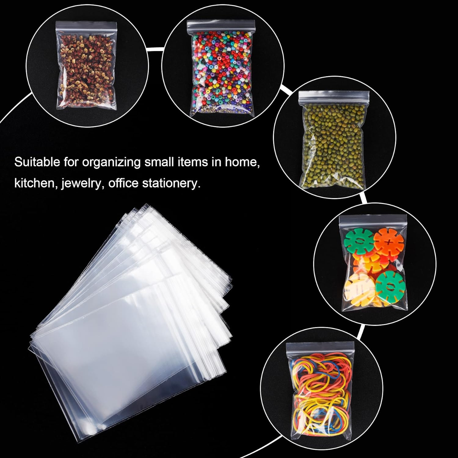 Grip Seal Bags 300Pcs 6x9/7x10cm Small Sealable Plastic Bags Mini Little Clear Ziplock Bag Reusable Tiny Transparent Polythene Pouches for Beads Cookies Candies Jewellery Storage-4