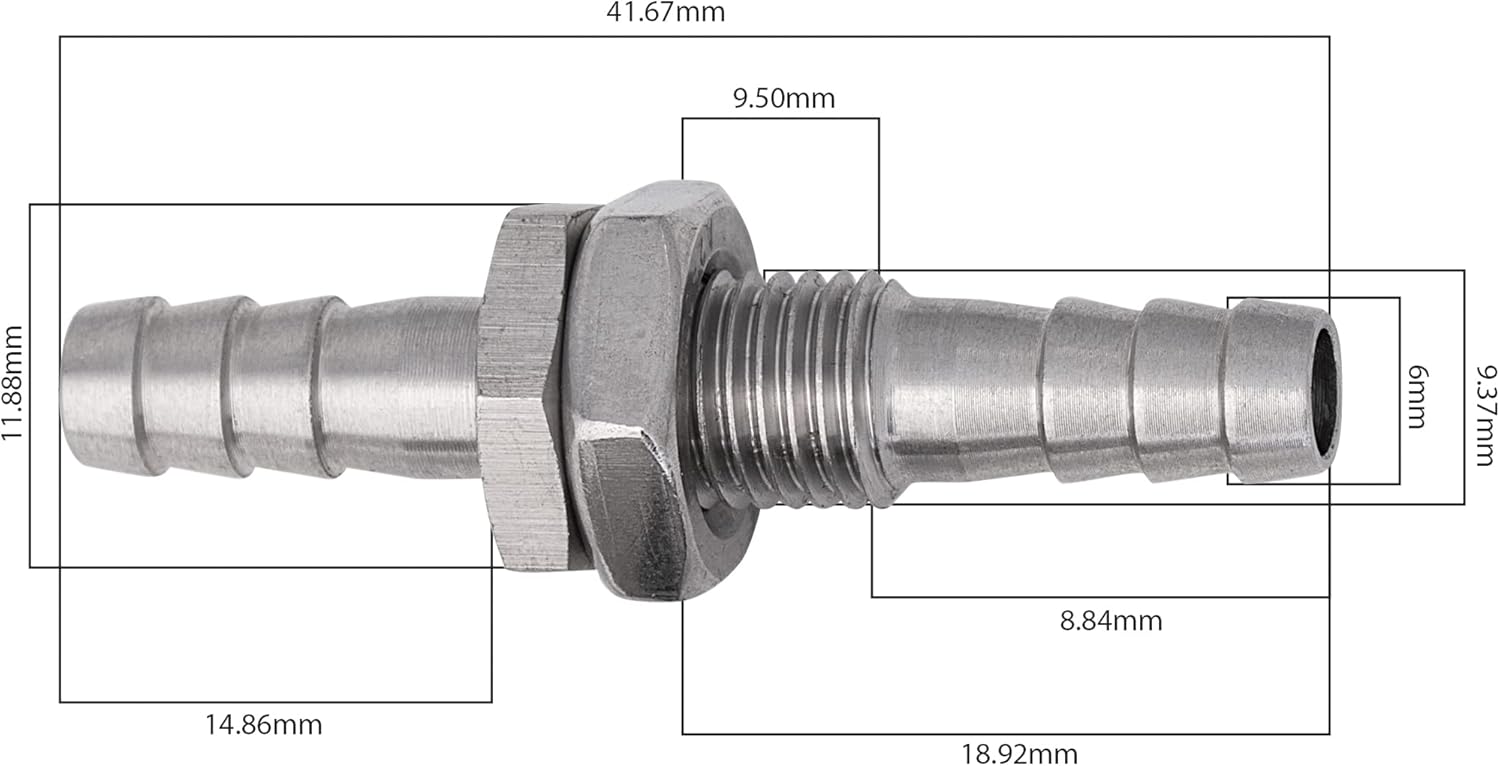 Hose Barb Bulkhead Stainless Steel Barbed Tube Pipe Fitting Coupler Connector 2 Pieces (6mm)-3