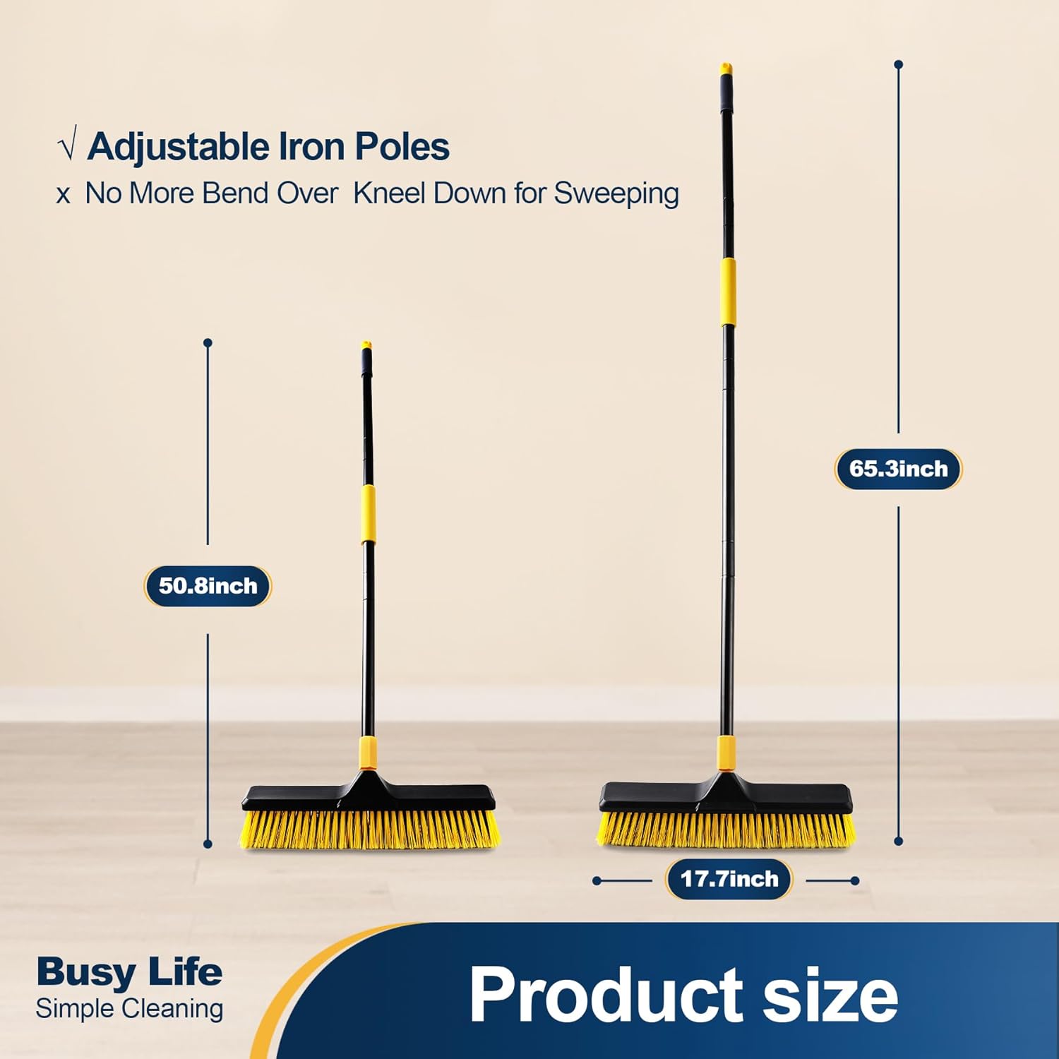 Yocada 18 Inch Push Broom Heavy-Duty Outdoor Commercial Broom Brush Stiff Bristles for Cleaning Patio Garage Deck Concrete Wood Stone Tile Floor 65.3 inch Long-2