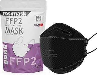 FFP2 Mask Pack of 25 - Hand Checked For Quality - Disposable FFP2 / KN95 Mask With 5 Layered Webbing Fibers - A Must Have High Filtration Mask For Outdoor (Packaging may Vary)