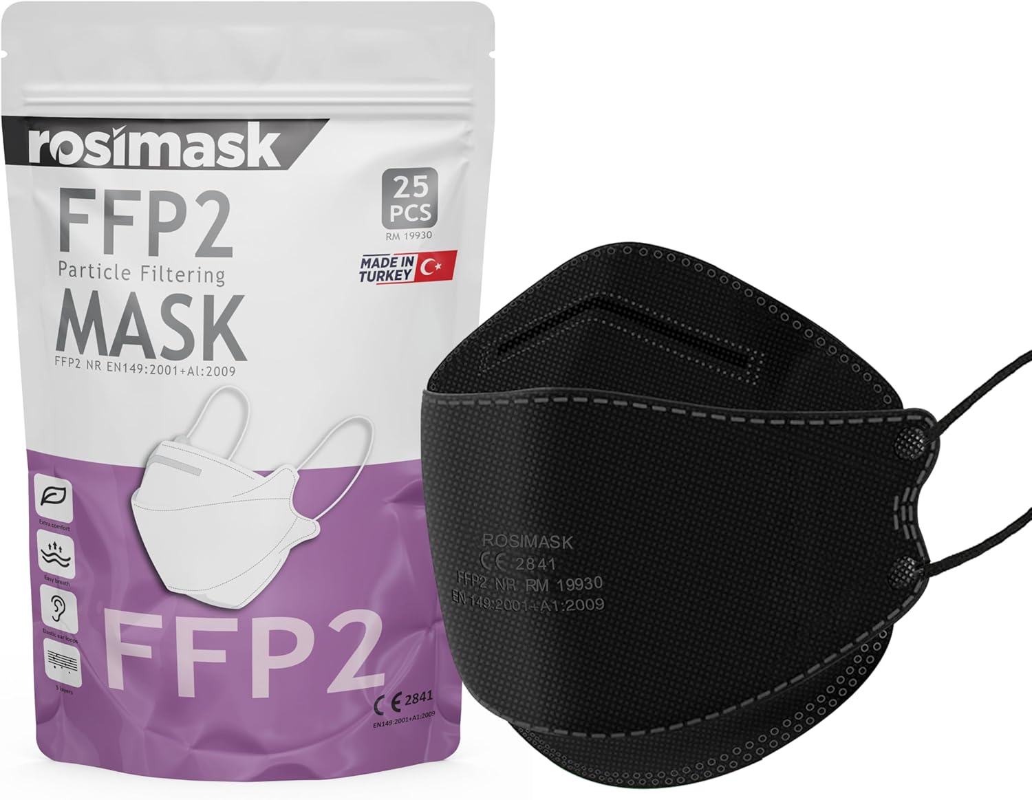 FFP2 Mask Pack of 25 - Hand Checked For Quality - Disposable FFP2 / KN95 Mask With 5 Layered Webbing Fibers - A Must Have High Filtration Mask For Outdoor (Packaging may Vary)-0