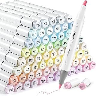 Ohuhu Colouring Pens 96 Pastel Colours Permanent Marker Pens Dual Tip Sketch Marker for Artist, Students, Brush Markers for Sketching, Adult Coloring Calligraphy Drawing (Brush & Chisel)