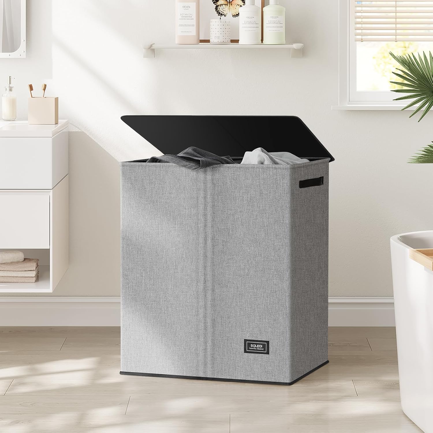 SOLEDI Double Laundry Basket with Lid, Washing Basket with Removable Laundry Bags, 145L Large Storage Baskets Laundry Hamper, Collapsible Laundry Baskets Washing Baskets for Laundry -Grey-8