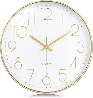 Lafocuse 3D Silent Gold Wall Clock Battery Operated,Non Ticking 12 Inch Modern Quartz Decorative Indoor Kitchen Wall Clocks for Living Room Office Home Bedrooms