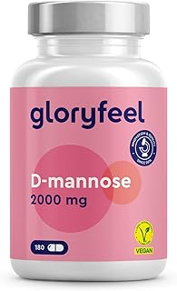 gloryfeel D-Mannose - 2000 mg Pure D-mannose per Daily Portion - 180 Capsules - 100% Vegan, Laboratory-Tested - Supplements Made in Germany