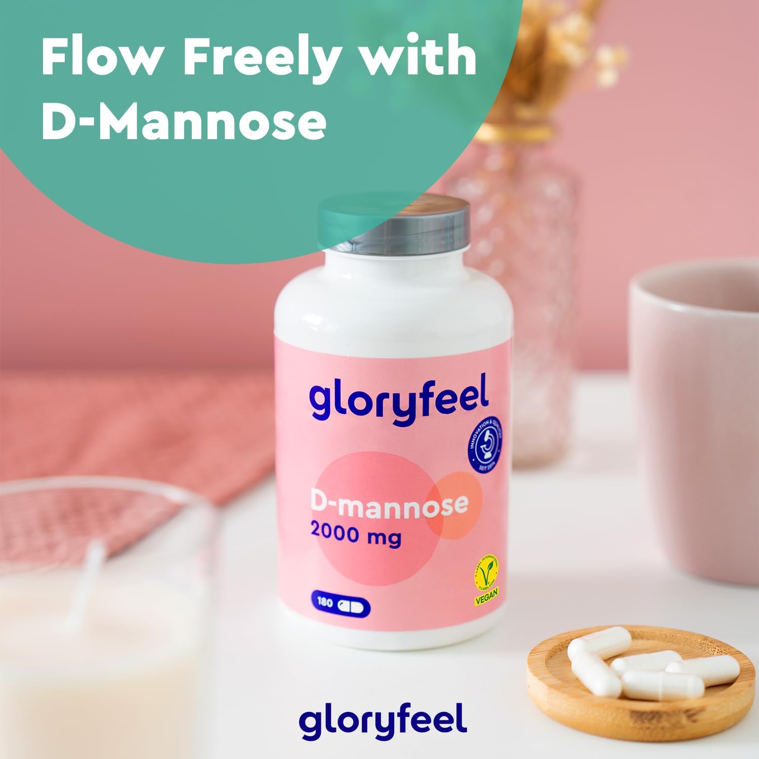 gloryfeel D-Mannose - 2000 mg Pure D-mannose per Daily Portion - 180 Capsules - 100% Vegan, Laboratory-Tested - Supplements Made in Germany-6