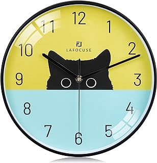 Lafocuse Silent Non Ticking Black Cat Wall Clock for Living Room Modern,Battery Operated Boys Girls Children Wall Clock for Kids Room Bedroom Office Kitchen 12 Inch