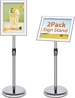 VAIIGO 2Pack Adjustable Sign Stand A4 Aluminum Poster Menu Stand Floor Standing Sign Holder for Signage, Poster, Menu, Ads, Sales, Notice Display Stand Holder (Silver, 2Pack)