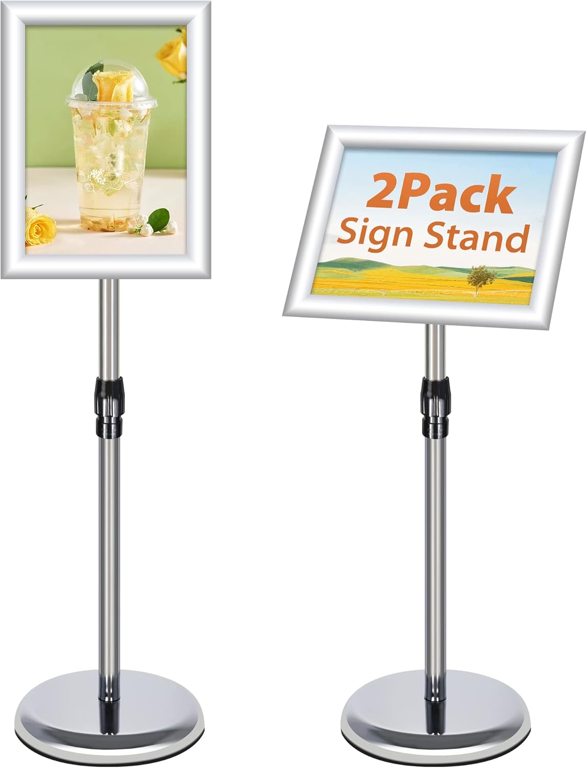 VAIIGO 2Pack Adjustable Sign Stand A4 Aluminum Poster Menu Stand Floor Standing Sign Holder for Signage, Poster, Menu, Ads, Sales, Notice Display Stand Holder (Silver, 2Pack)-0