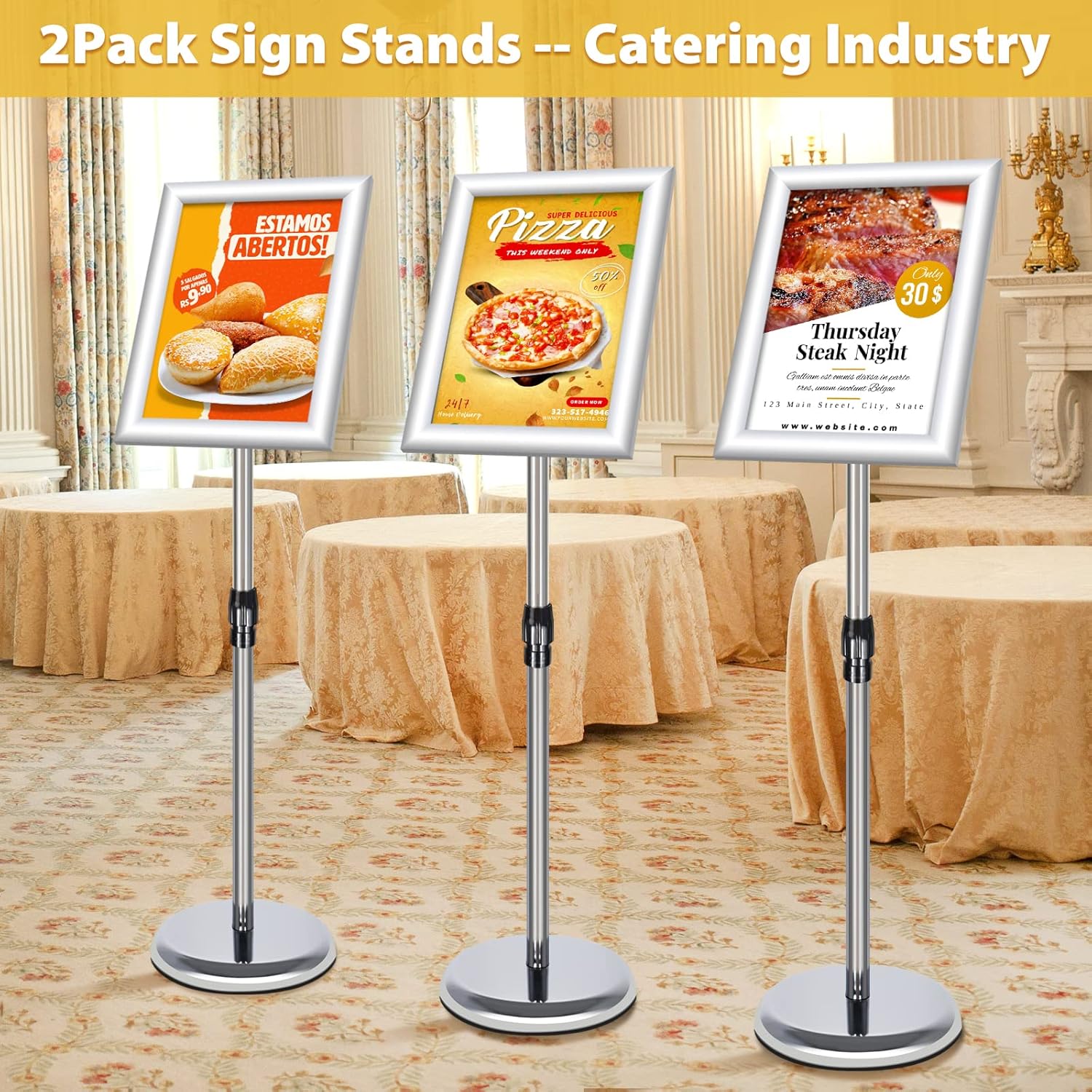 VAIIGO 2Pack Adjustable Sign Stand A4 Aluminum Poster Menu Stand Floor Standing Sign Holder for Signage, Poster, Menu, Ads, Sales, Notice Display Stand Holder (Silver, 2Pack)-6