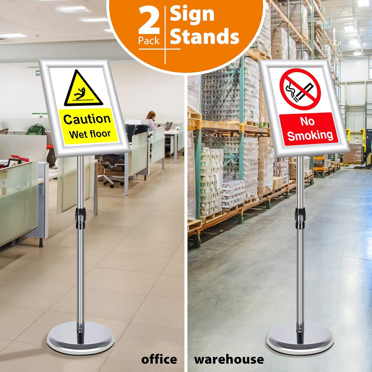 VAIIGO 2Pack Adjustable Sign Stand A4 Aluminum Poster Menu Stand Floor Standing Sign Holder for Signage, Poster, Menu, Ads, Sales, Notice Display Stand Holder (Silver, 2Pack)-7