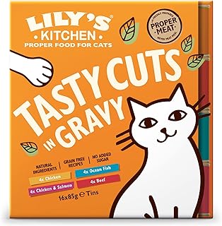 Lily's Kitchen Natural Adult Wet Cat Food in Gravy - Tasty Cuts Mixed Multipack - Complete Grain-Free Recipes (16 Tins x 85g)