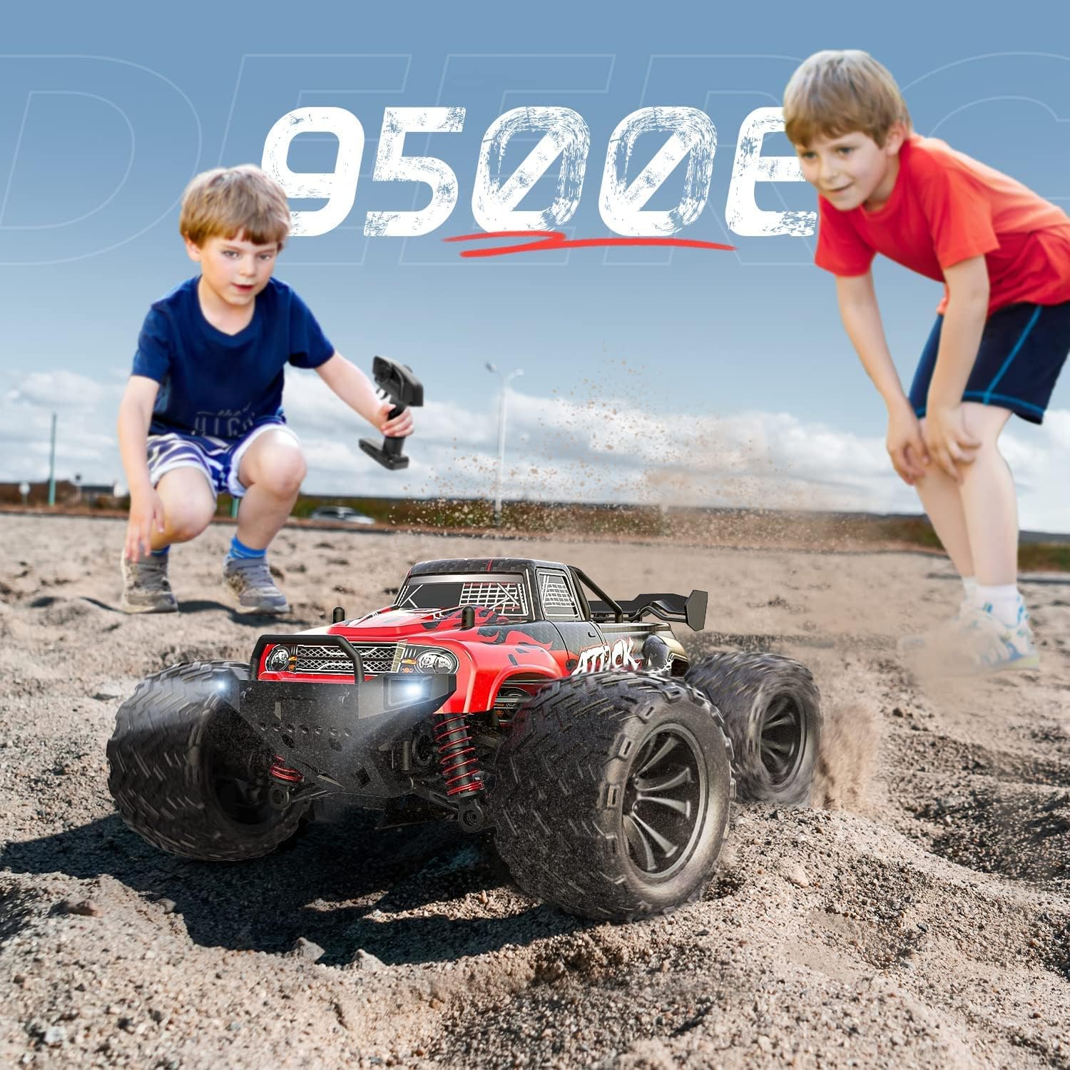 DEERC High Speed Remote Control Cars 25 MPH, 1:16 Scale RC Monster Truck, 4WD All Terrain Off-Road Racing Hobby Car with Lights, 2 Battery for 40 Mins Running, Toy Gift for Adults, Kids-5