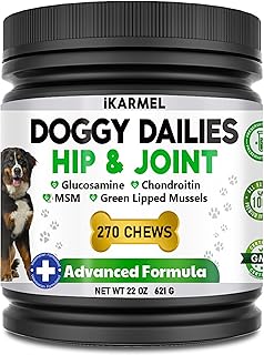 iKarmel Joint Supplements for Dogs | Hip and Joint Care | with Glucosamine, Chondroitin, and Green-Lipped Mussels | Puppy to Senior Dog Treats for Stiff Joints (270 Chews)