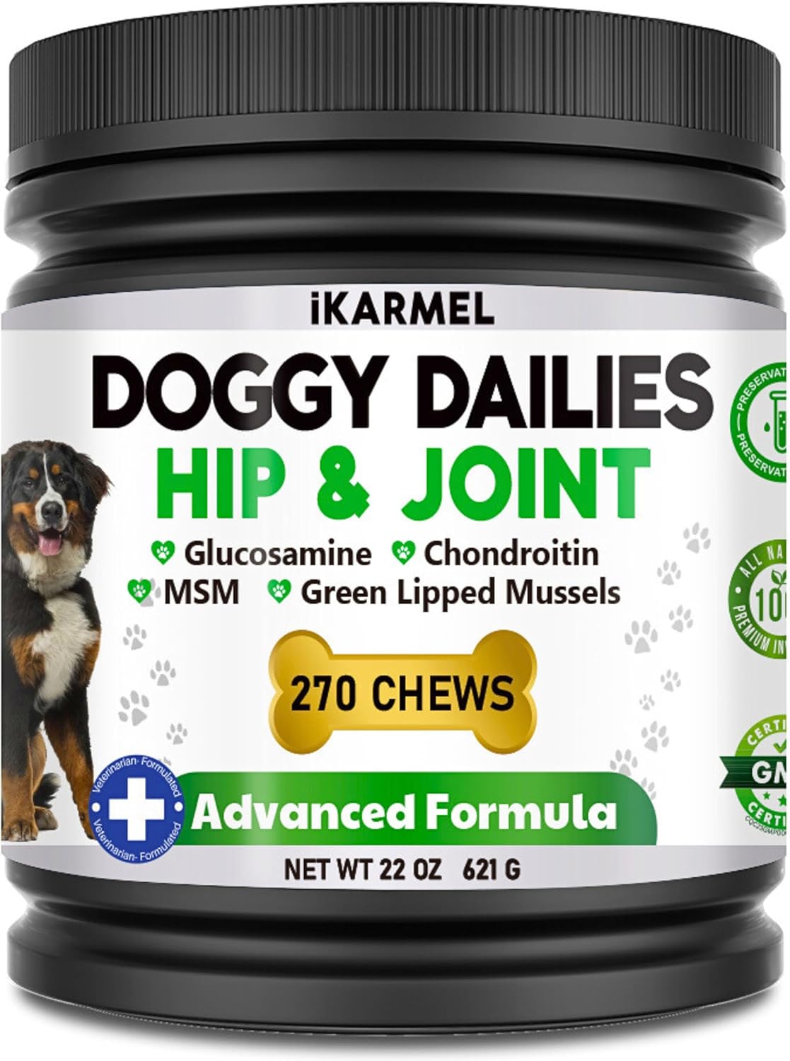 iKarmel Joint Supplements for Dogs | Hip and Joint Care | with Glucosamine, Chondroitin, and Green-Lipped Mussels | Puppy to Senior Dog Treats for Stiff Joints (270 Chews)-0