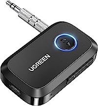 UGREEN Car Bluetooth 5.3 AUX Adapter, Mini Bluetooth 5.3 Receiver for Home Stereo/Speaker/Wired Headphones/Car, Bluetooth Car Receiver AUX, Handsfree Call, Dual Device Connection, 15 Hour Playtime