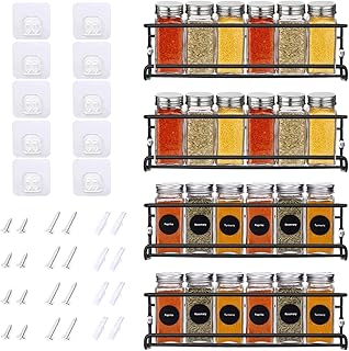 BTGGG Spice Rack for Inside Cupboard 4 Tier Wall Mounted with Adhesive Stickers & Screws, Spice Rack Organiser for Kitchen Wall Pantry Cabinet Door Bathroom, Black