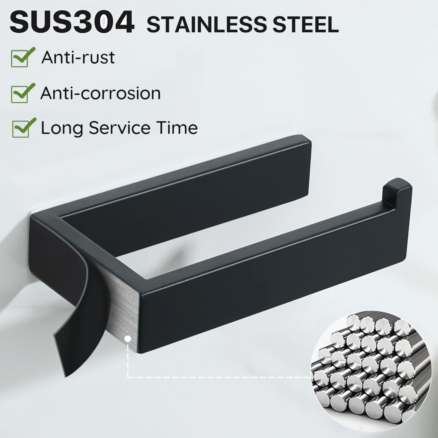 Sayayo Toilet Roll Holder Wall Mounted SUS304 Stainless Steel Toilet Paper Holder for Bathroom Kitchen, Matte Black Square Design, EGKN2211-B-1