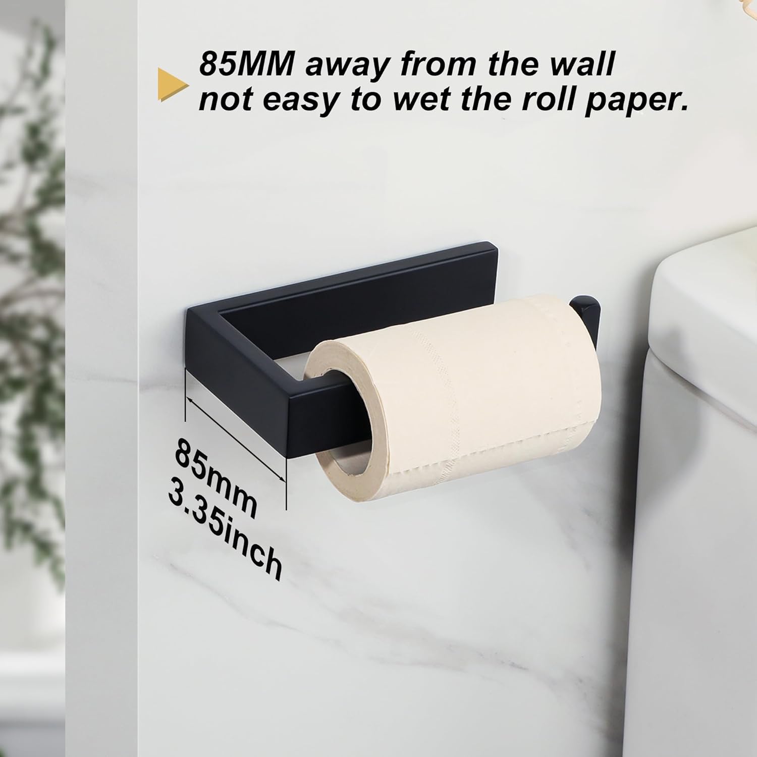 Sayayo Toilet Roll Holder Wall Mounted SUS304 Stainless Steel Toilet Paper Holder for Bathroom Kitchen, Matte Black Square Design, EGKN2211-B-2