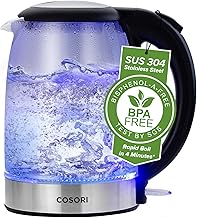 COSORI Electric Kettle Glass, Fast Boil Quiet, 3000W 1.5L with Blue LED, Stainless Steel Filter, Boil-Dry Protection, Black, BPA Free