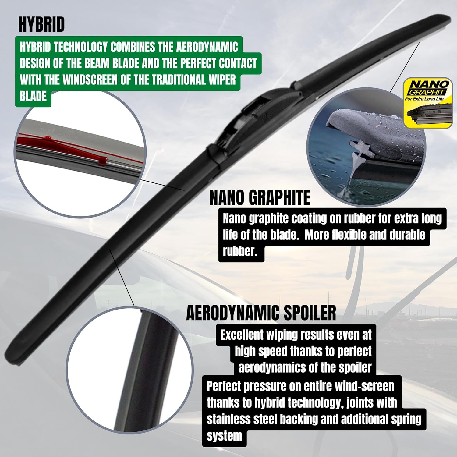 HEYNER Wipers Fits Kia Niro 2016-2022 Full Set of 3 Wiper Blades Hybrid HH2616H12x3-8