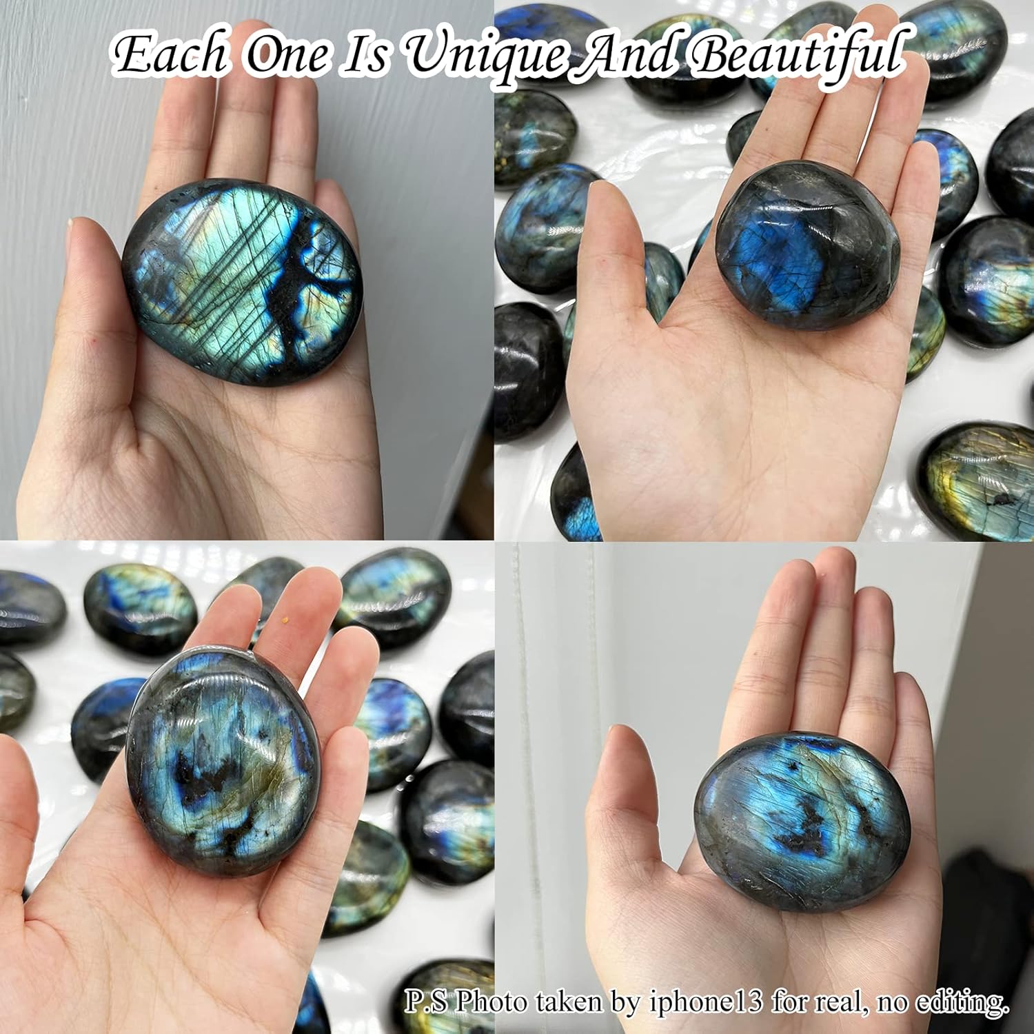 Labradorite Healing Stones, Natural Palm Stone, Healing Crystals Polished Gemstone Irregular Banded Pocket Worry Stones with Energy - Large Size Reiki Crystal Used for Intuition with a Bag-1