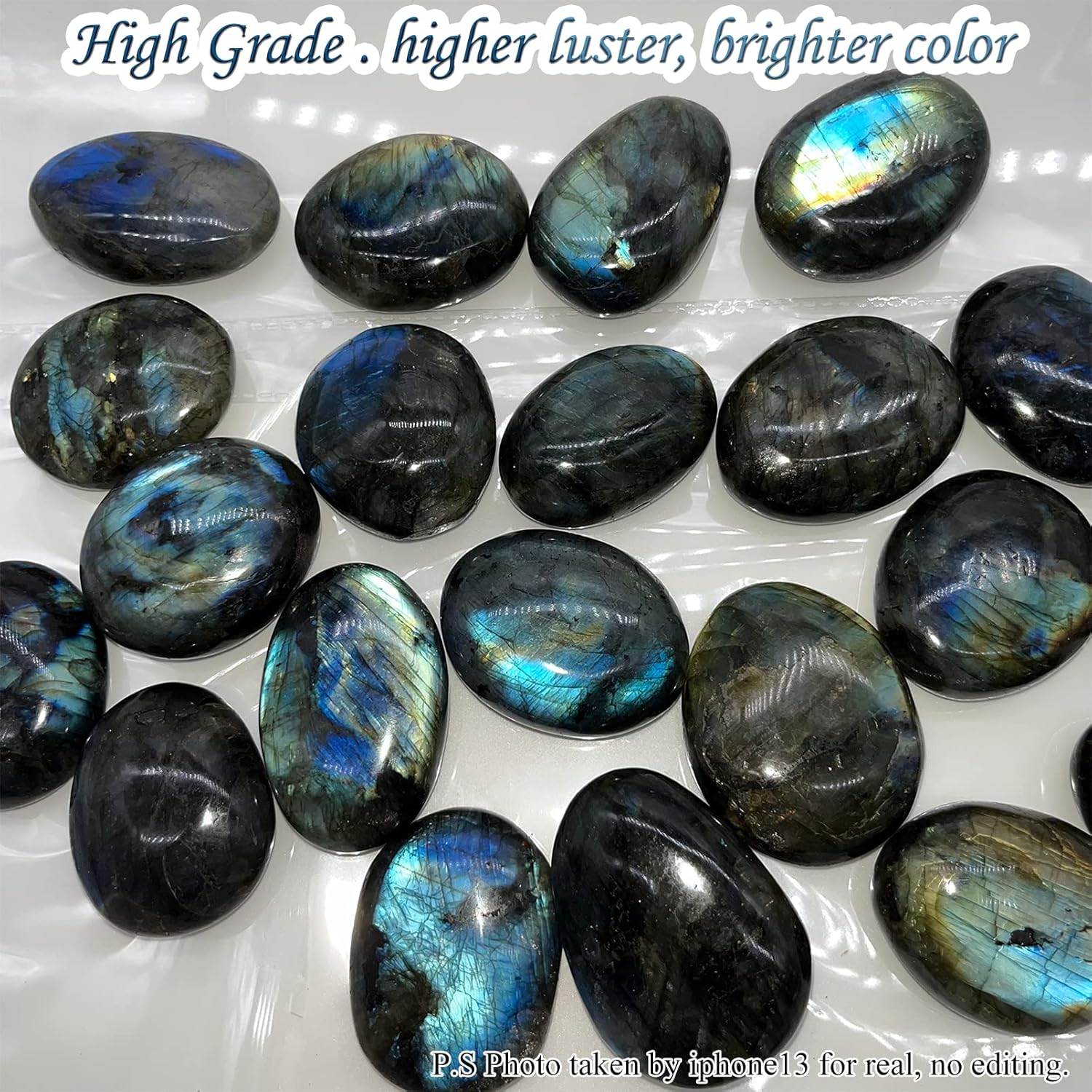 Labradorite Healing Stones, Natural Palm Stone, Healing Crystals Polished Gemstone Irregular Banded Pocket Worry Stones with Energy - Large Size Reiki Crystal Used for Intuition with a Bag-4