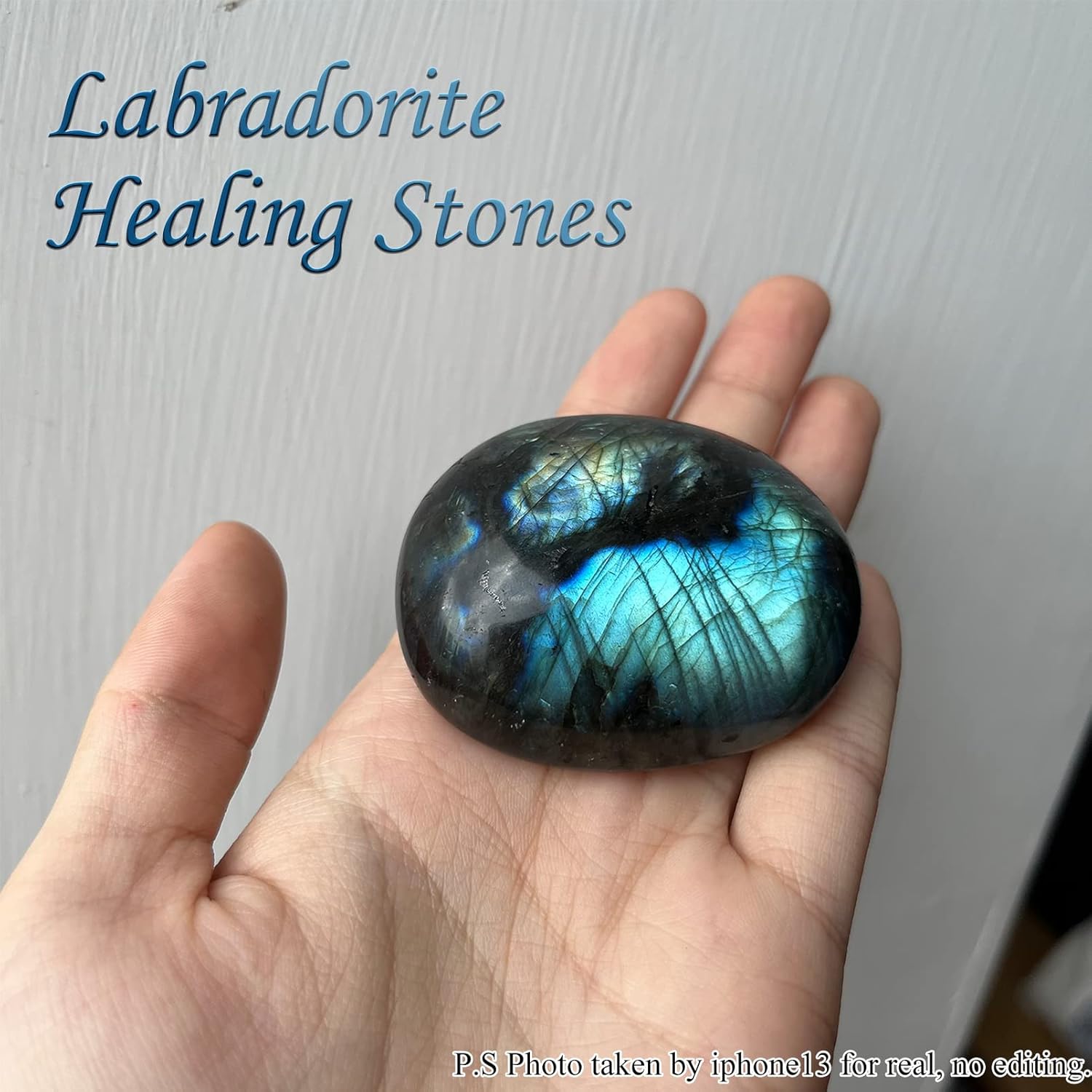 Labradorite Healing Stones, Natural Palm Stone, Healing Crystals Polished Gemstone Irregular Banded Pocket Worry Stones with Energy - Large Size Reiki Crystal Used for Intuition with a Bag-6