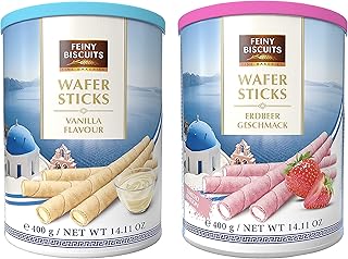 2 Pack Wafer Rolls Selection (400g x 2) - Strawberry flavoured cream Wafer Rolls 400g + Vanilla flavoured cream Wafer Rolls 400g