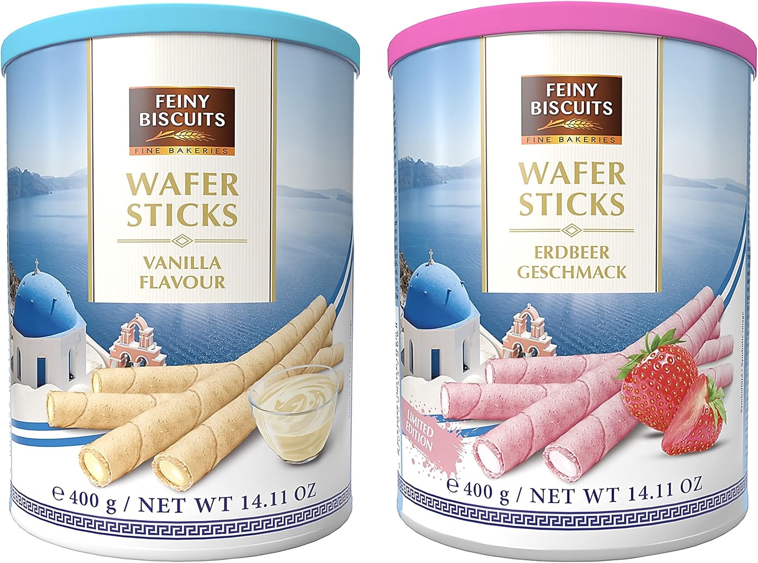 2 Pack Wafer Rolls Selection (400g x 2) - Strawberry flavoured cream Wafer Rolls 400g + Vanilla flavoured cream Wafer Rolls 400g-0