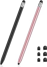 MEKO Stylus Pens for Touch Screens, Universal Tablet Pen Capacitive 2 in 1 Stylus for iPhone/iPad/pro/Mini/Air/Samsung/Tablet with 6 Replace Tips(Black+Rose Gold)