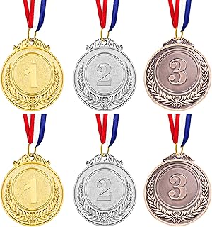 Udewo 6 Pack Metal Medals, Olympic Gold Medal Silver Medal Bronze Medal for Children Metal Sports Day Medals Lockdown Medals with Ribbon for Adults Kids