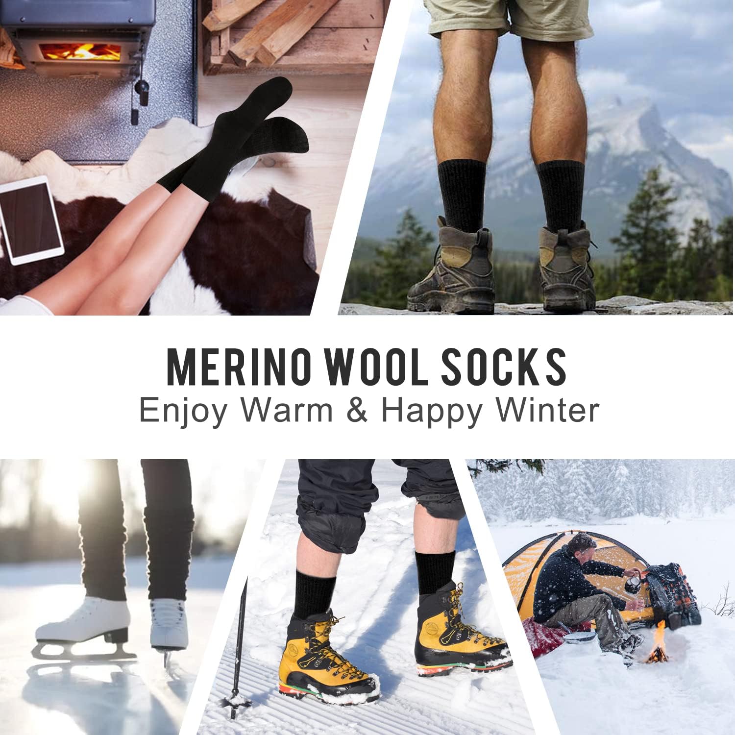 KEECOW 3 Pairs Mens Merino Wool Socks Wicking Breathable Cushion Comfortable Casual Crew Socks Outdoor Performance Athletic Hiking Trekking Walking Socks-1