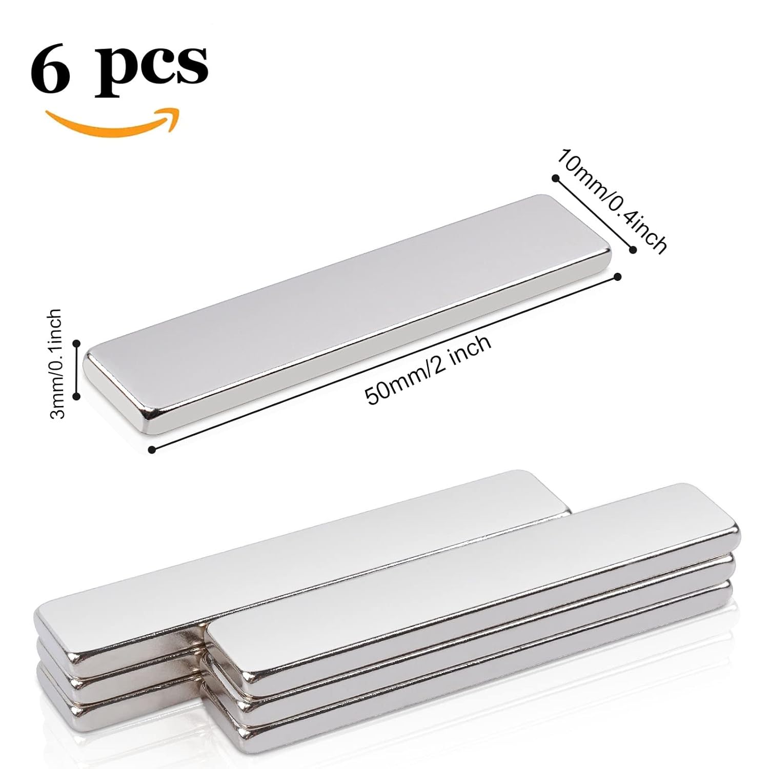 MIN CI 50x10x3mm Strong Magnets, 6Pack Neodymium Fridge Magnets Rare Earth Magnets Bar, Rectangular Magnets Strips Self Adhesive, Flat Magnet, Magnets for Crafts-1