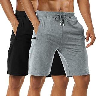 Boyzn 2 Pack Men's Shorts, Summer Casual Cotton Athletic Sports Shorts, Quick Dry Breathable Elastic Waist Gym Joggers Shorts, Adjustable Drawstring Workout Running Shorts with Zipper Pockets