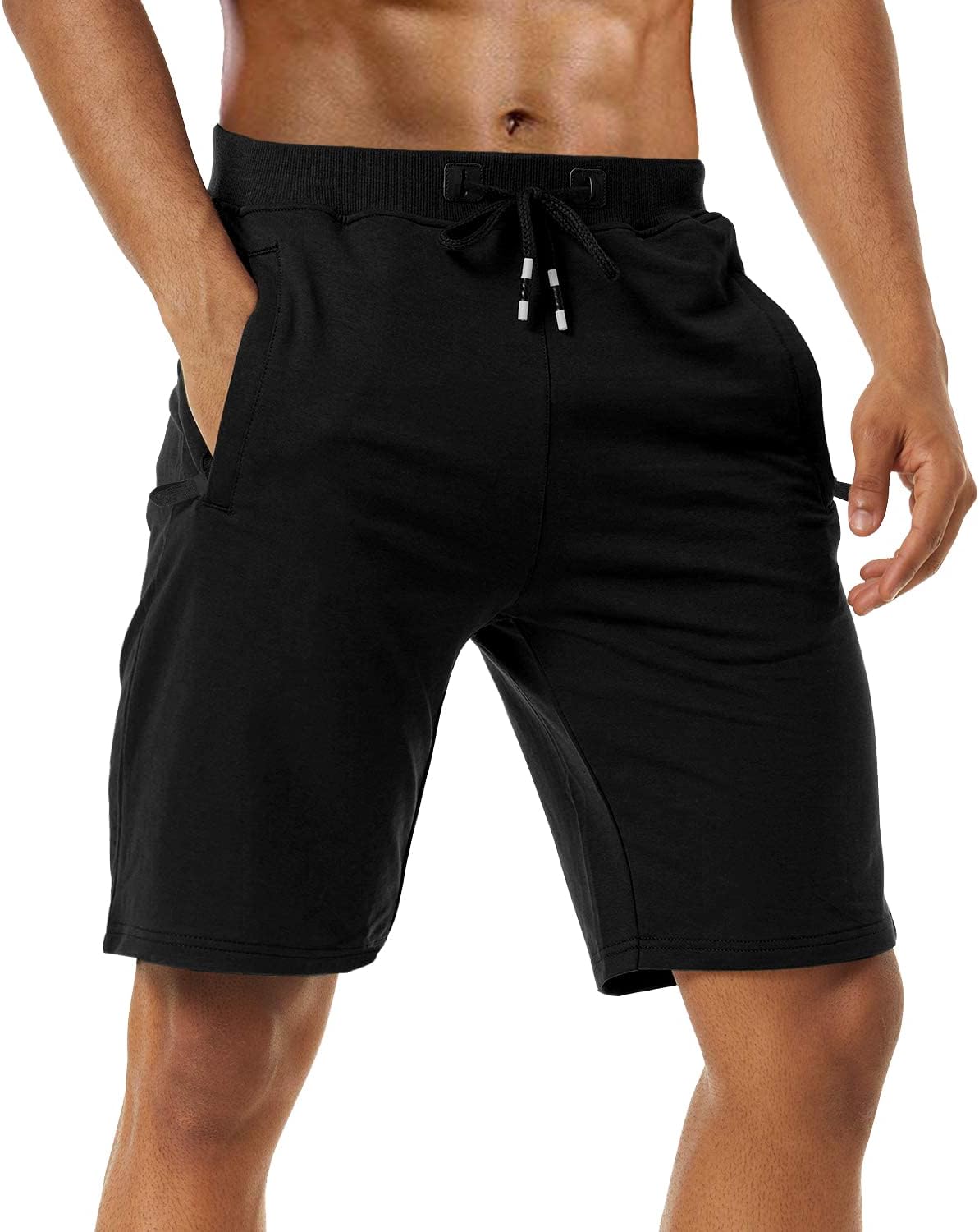 Boyzn 2 Pack Men's Shorts, Summer Casual Cotton Athletic Sports Shorts, Quick Dry Breathable Elastic Waist Gym Joggers Shorts, Adjustable Drawstring Workout Running Shorts with Zipper Pockets-1