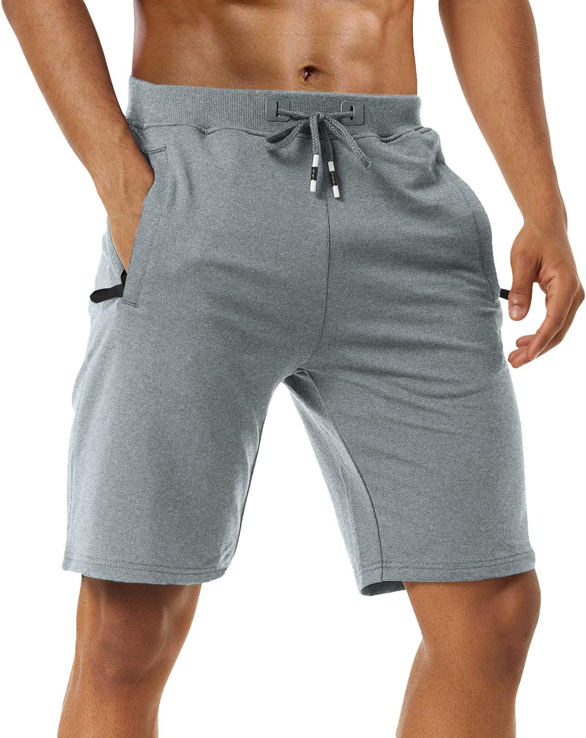 Boyzn 2 Pack Men's Shorts, Summer Casual Cotton Athletic Sports Shorts, Quick Dry Breathable Elastic Waist Gym Joggers Shorts, Adjustable Drawstring Workout Running Shorts with Zipper Pockets-2