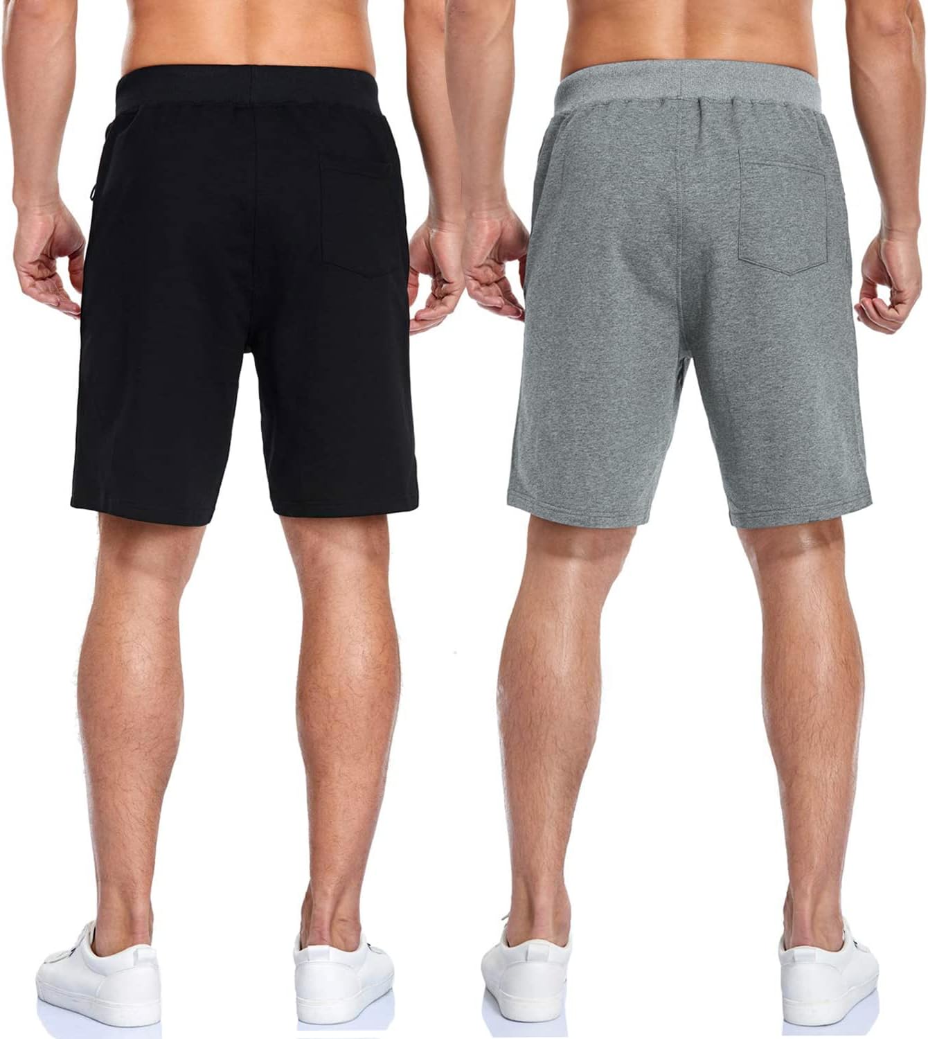 Boyzn 2 Pack Men's Shorts, Summer Casual Cotton Athletic Sports Shorts, Quick Dry Breathable Elastic Waist Gym Joggers Shorts, Adjustable Drawstring Workout Running Shorts with Zipper Pockets-3